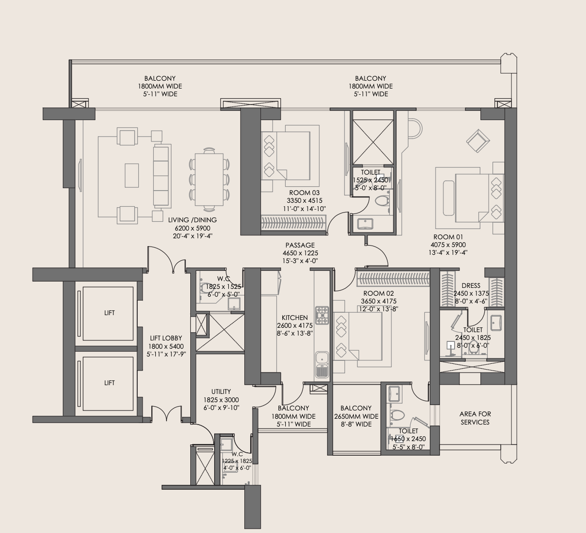 3BHK - TYPE 1