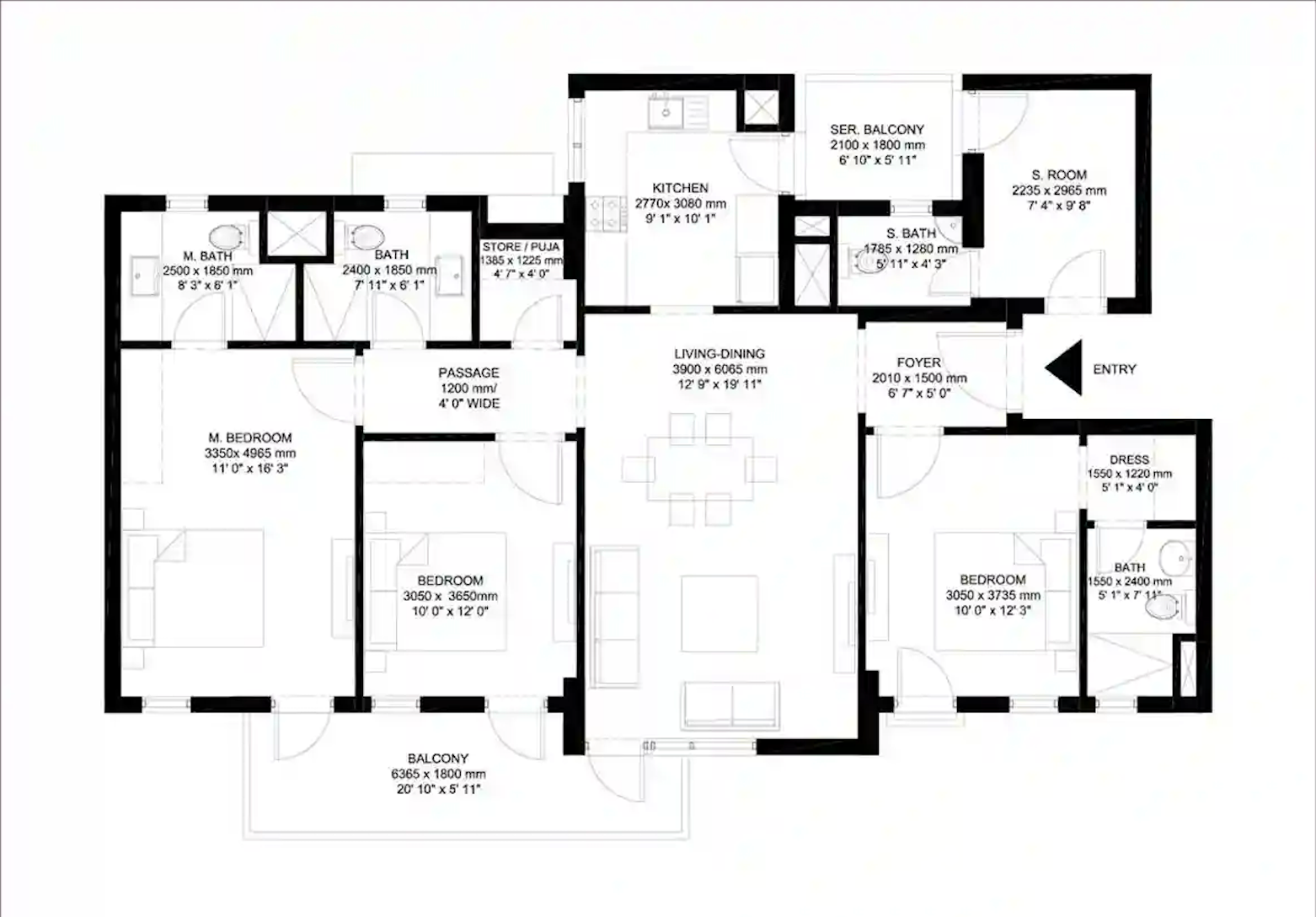3 BHK + S.Room